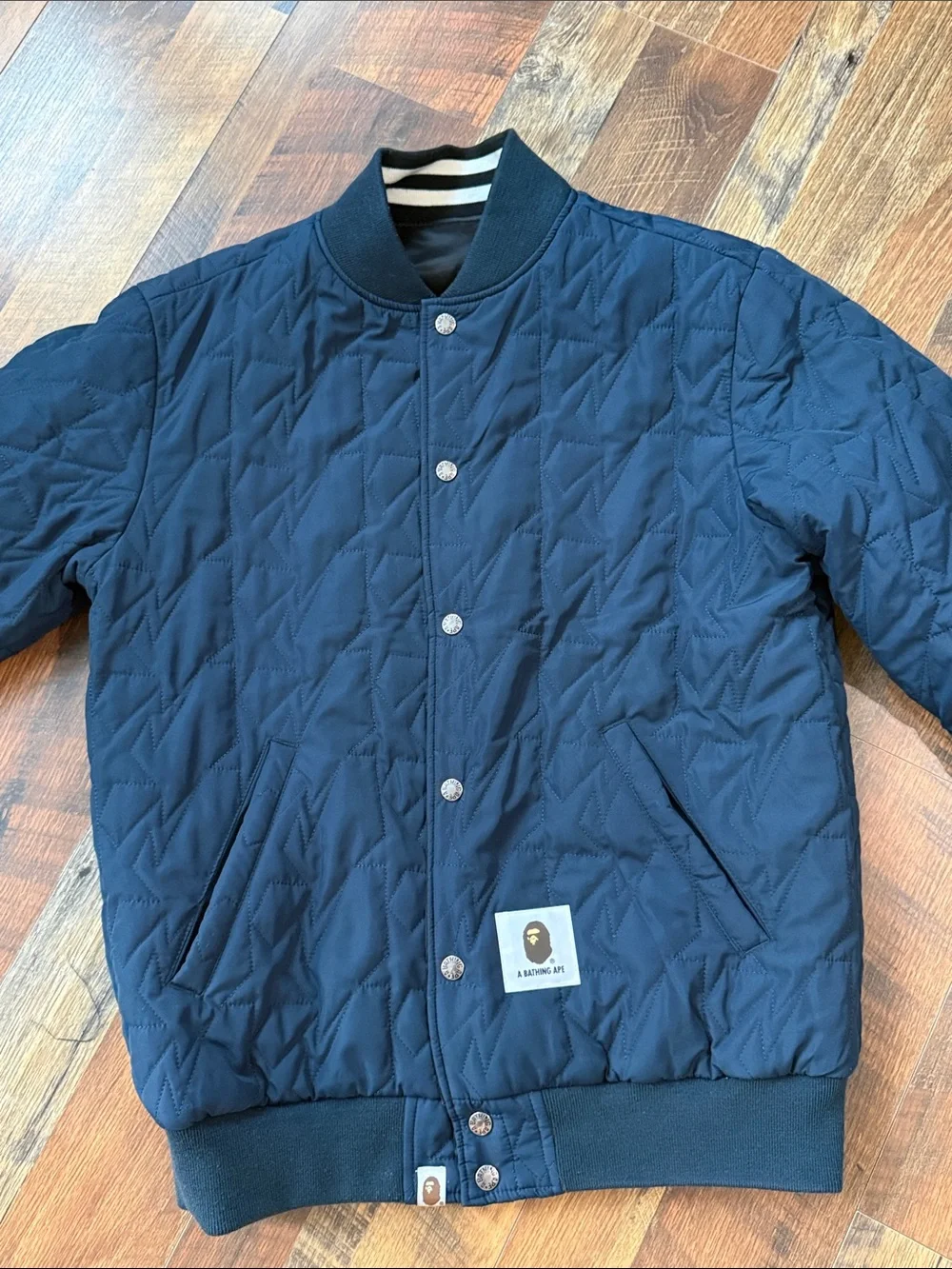 🔥 BAPE Reversible Happy New Year Varsity Bomber Jacket Navy/Black Medium